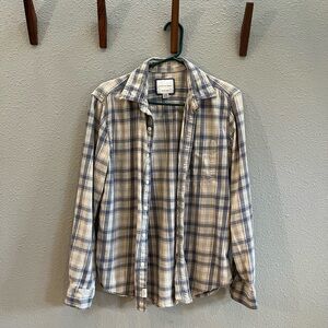 American Eagle Casual Plaid Shirt in Blue and Cream